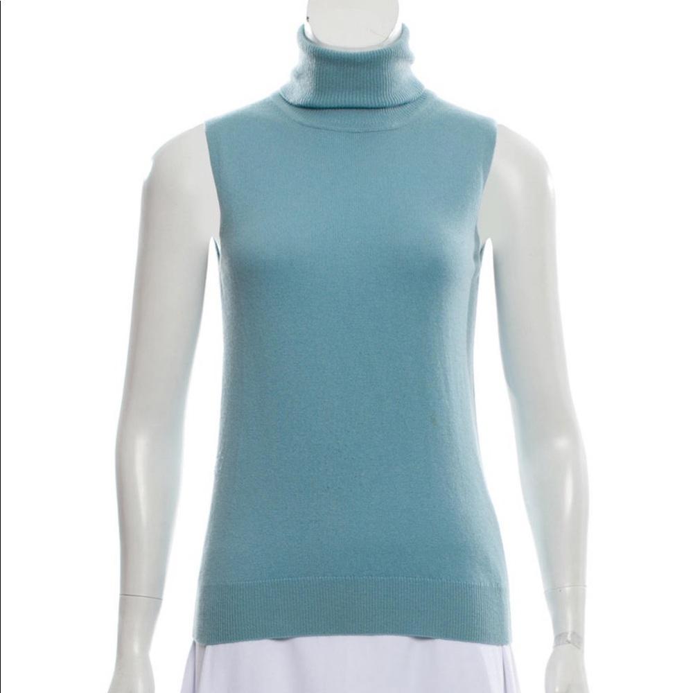 TSE Cashmere Baby Blue Sleeveless Turtleneck Top